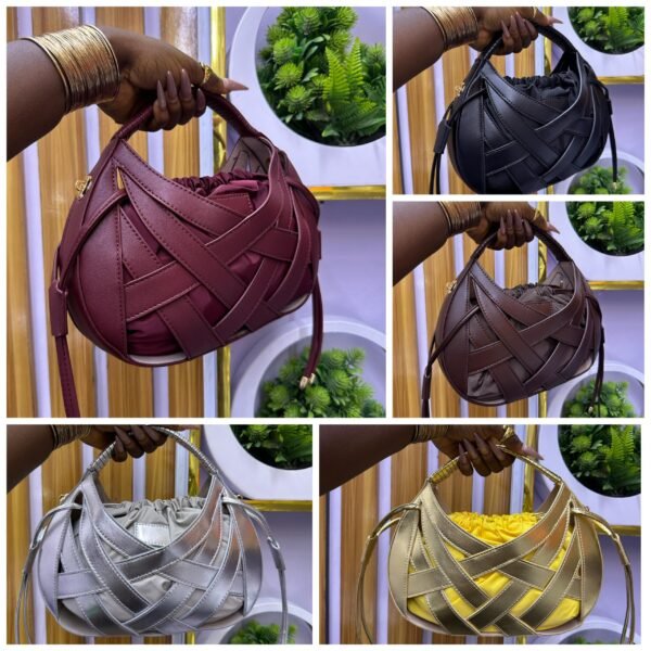 Woven Cage Drawstring Hobo Shoulder Bag