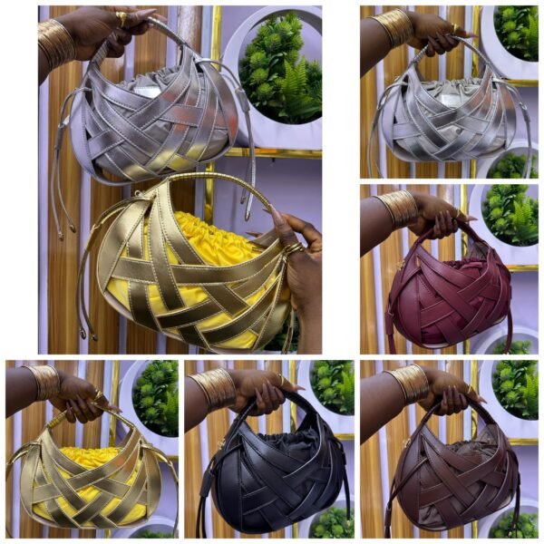 Woven Cage Drawstring Hobo Shoulder Bag