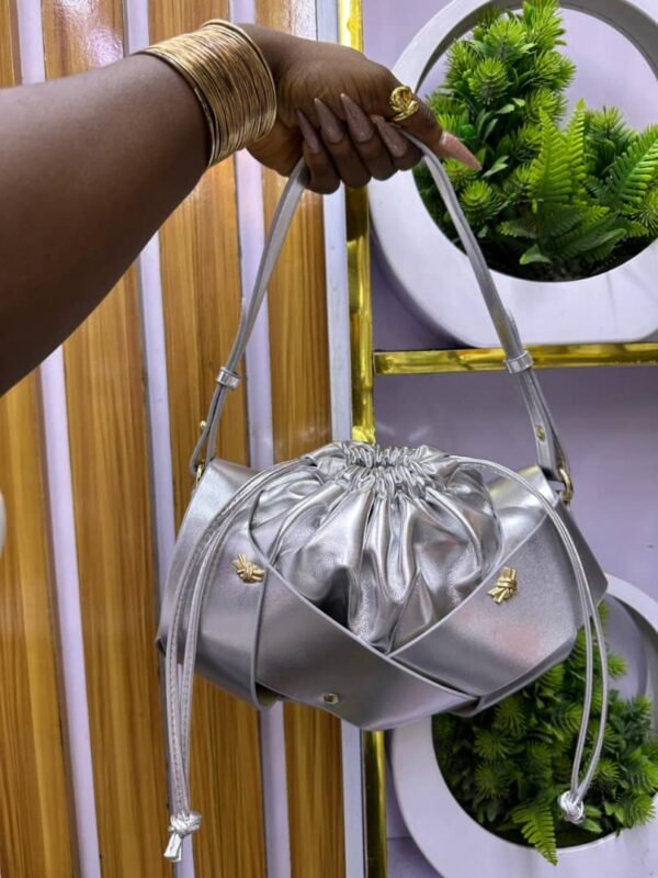 Woven Cage Drawstring Hobo Shoulder Bag