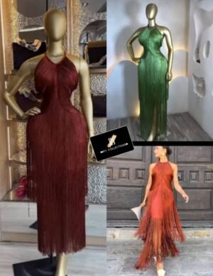 Cascading Fringe Halter Maxi Dress