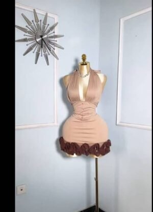 WhatsApp Image 2026-07-21 at 3.03.37 AM (1) Plunging Corseted Halter Mini Dress with Contrast Hem
