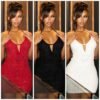 Crystal Rhinestone Mesh Cowl Halter Mini Dress